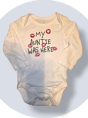 💥4/$25 The Children's Place White Long-Sleeve "My Auntie Was Here" One-Piece